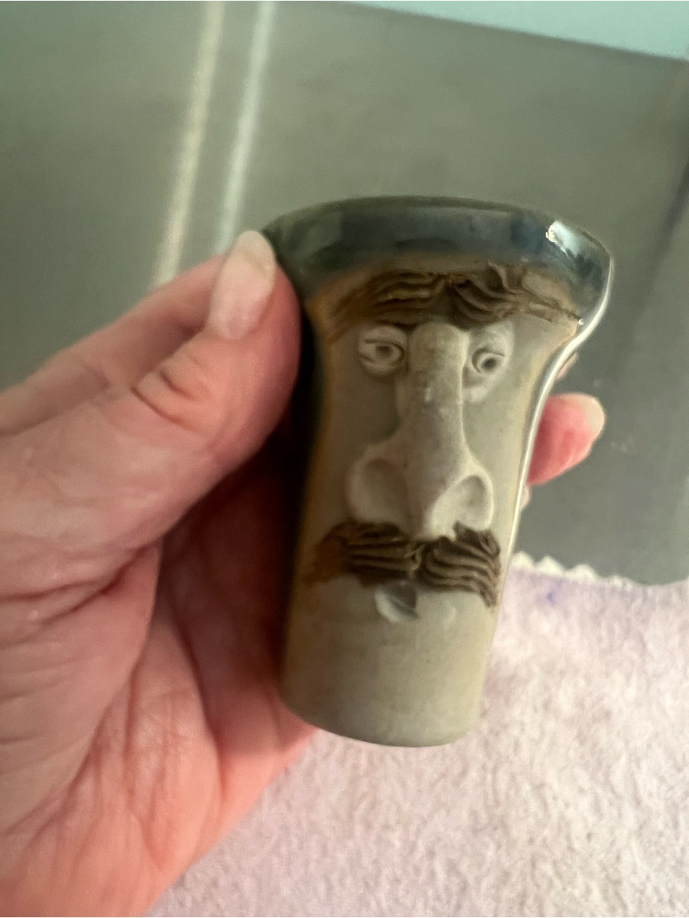 Handcrafted Artisan Ceramic Face Vase in Olive Green